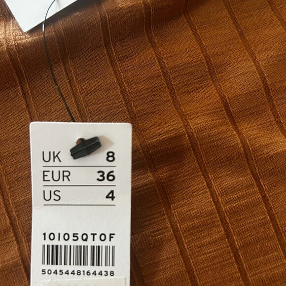 NWT Topshop Rib Knit Tie Waist Fall Brown Bodycon Fitted Dress With Slits - Picture 6 of 8